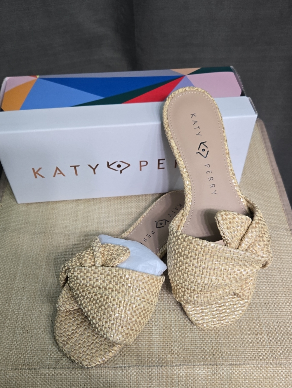 Katy Perry Collections Natural Woven Knot Slide Mules